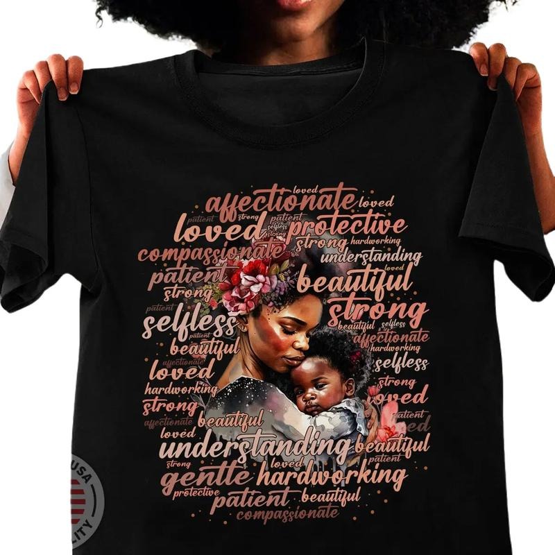 Black Mom and Son T-shirt, Black Women Tee, Black Girl Magic, Black Mom Shirt, Mama Gift, Mother's Day Gift Comfort Cotton Womenswear Top