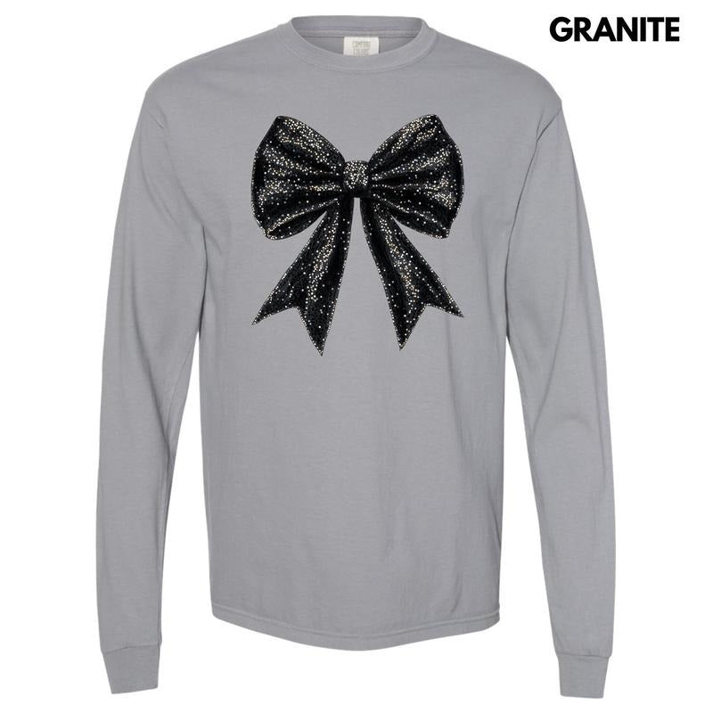 Black Shimmer Bow Long Sleeve Comfort Colors T-Shirt 'NLB' Hoodie, Sweatshirt | DripVista.com