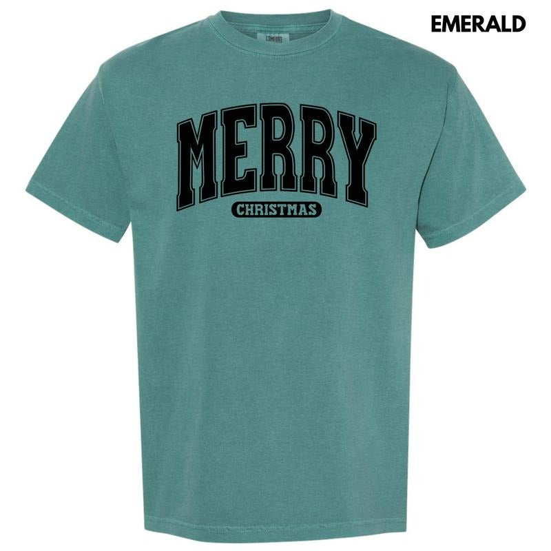 Black Varsity Merry Christmas Comfort Colors T-Shirt 'NLB'