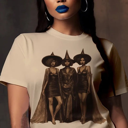 Black Witches Sweatshirt, African Magic, Salem Vibe, Afro Witch Shirt, Hoodoo Women, Magical Melanin, Coven Life, Halloween Spirit, Fall Season, Full Sizes, Full Colors, Unisex Cotton Round Neck Tee, Women, Womenswear