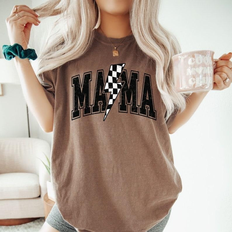 Black and White Checkered Mama Comfort Colors Shirt, Retro Mama Shirt, Fall Mama Shirt, Best Gifts for Mom