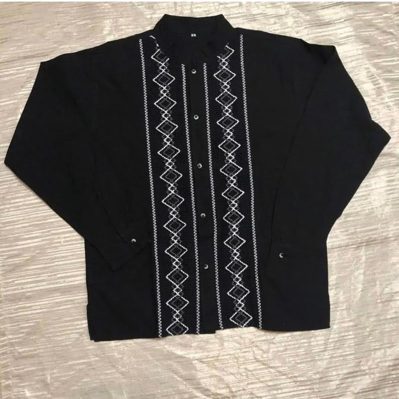 Black guayabera rombo shirt Black Casual Menswear