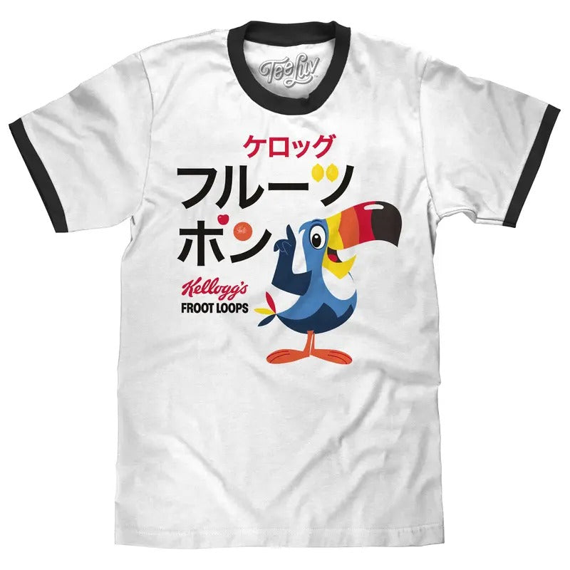 Froot Loops Cereal Japanese Toucan Sam Ringer T-Shirt - White/Black