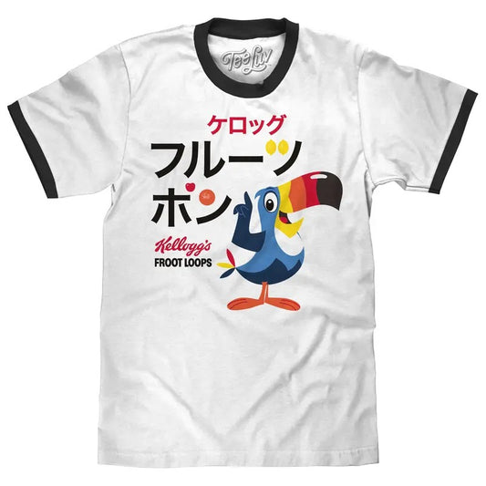 Froot Loops Cereal Japanese Toucan Sam Ringer T-Shirt - White/Black