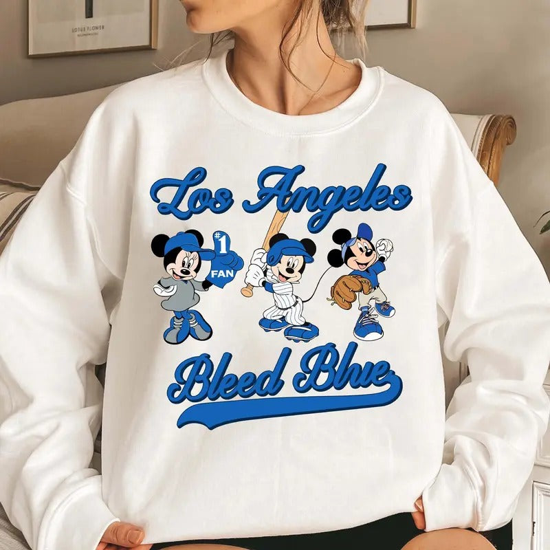 Bleed Blue Miickkey And Miinniie shirt, Los Angeles Baseball Sweatshirt, Blue Team, Cute Vintage 90s, Fan LA Baseball E7545