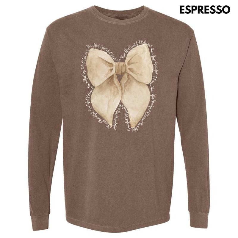 Blessed Beige Bow Long Sleeve Comfort Colors T-Shirt 'NLB' Hoodie, Sweatshirt | DripVista.com
