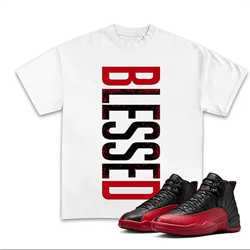 Blessed Match 12 Retro Flu Game Outfits, Trendy Fitted Graphic Tee, Cotton T-shirt for Men with Y2K Streetwear Vibes...