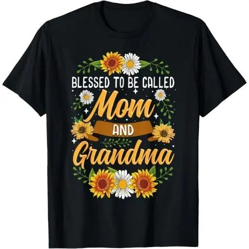 Blessed To Be Called Mom And Grandma Shirt Cute Sunflower T-Shirt Made in USA