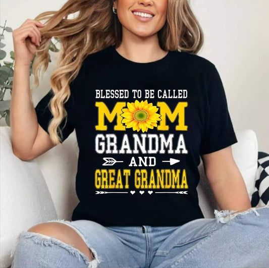 Blessed To Be Called Mom Grandma Great Grandma Mother's Day T-Shirt [Unisex Cotton, Short Sleeve, Crewneck, Top Womenswear]
