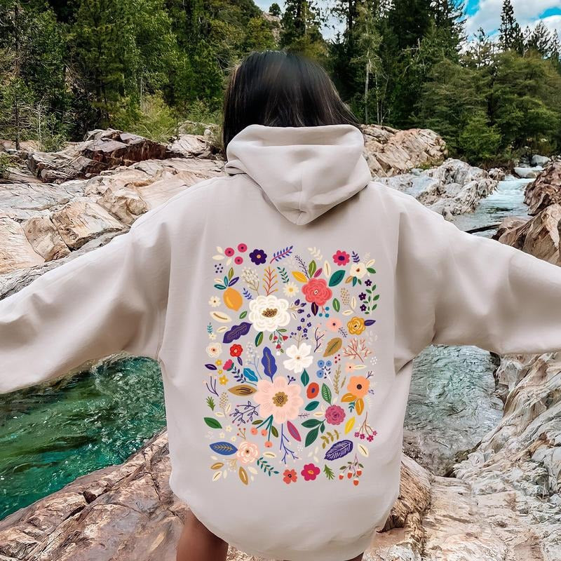 Bloom Brilliance Color-Infused Floral Print Hoodie T-Shirts, Sweatshirt | DripVista.com