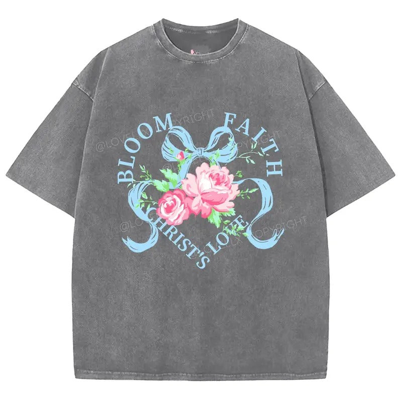 Bloom Faith Christ's Love Unisex Washed T-Shirt, Christian Jesus  t shirts, Vintage 90s Graphic Tee Gift Cotton Top...