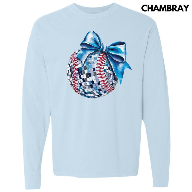 Blue Baseball Dazzling Disco Long Sleeve Comfort Colors T-Shirt 'NLB'