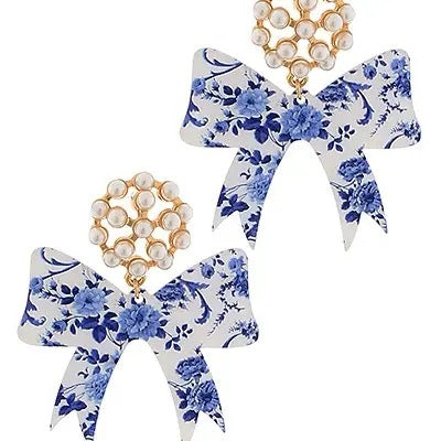 Blue Bow Chinoiserie Earrings