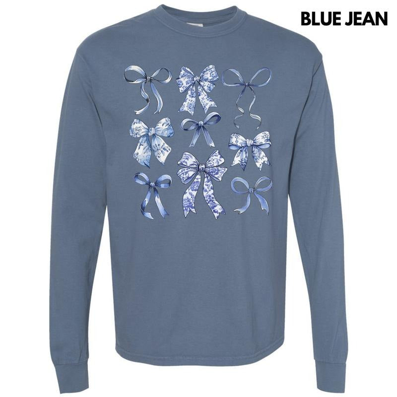 Blue Bow Coquette Collage Long Sleeve Comfort Colors T-Shirt 'NLB' Hoodie, Sweatshirt | DripVista.com