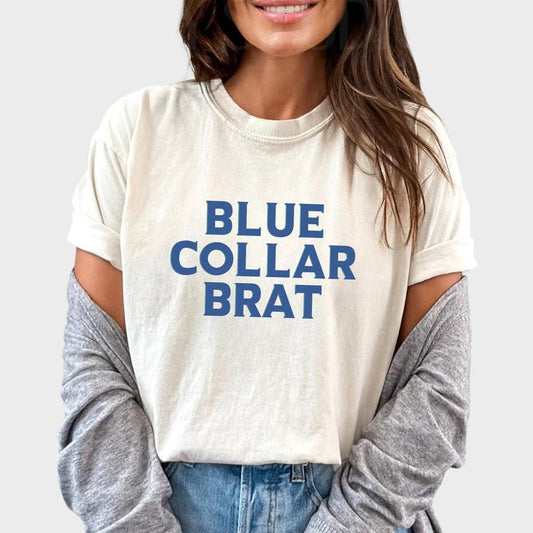 Blue Collar Brat Shirt, Blue Collar Wives Club Tee, Spoiled Blue Collar Wife Graphic Tee, Sarcastic Funny Wife Unhinged Shirt, Comfy Fabric Oversized Graphic Tee, Shirt For Wife, Women's Tops, Womenswear, Cotton Fabric Relaxed Fit Chic Style