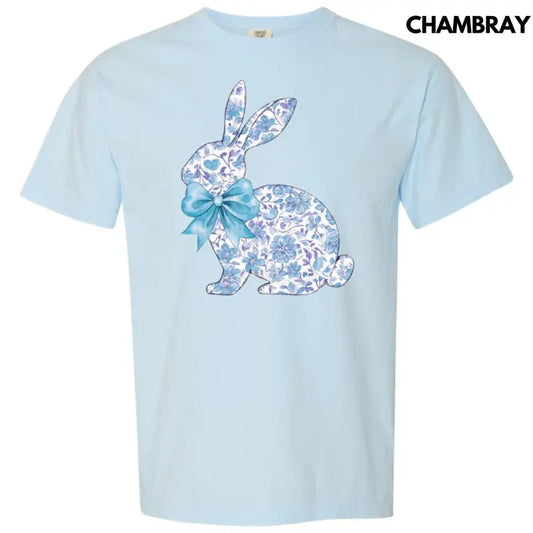 Blue Floral Easter Bunny Comfort Colors T-Shirt