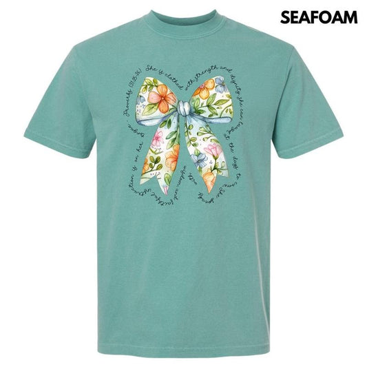 Blue Floral Proverbs Bow Comfort Colors T-Shirt 'NLB'