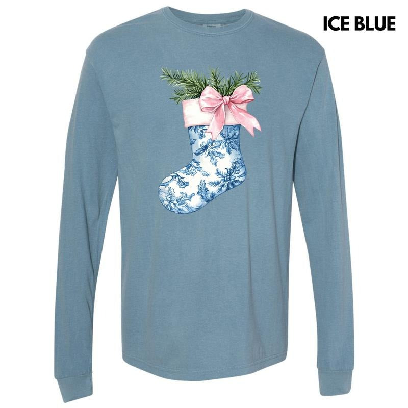 Blue Floral Stocking Long Sleeve Comfort Colors T-Shirt 'NLB'