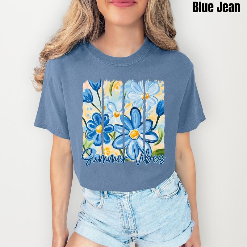 Blue Flower Summer Vibes Comfort Colors T-Shirt 'NLB'