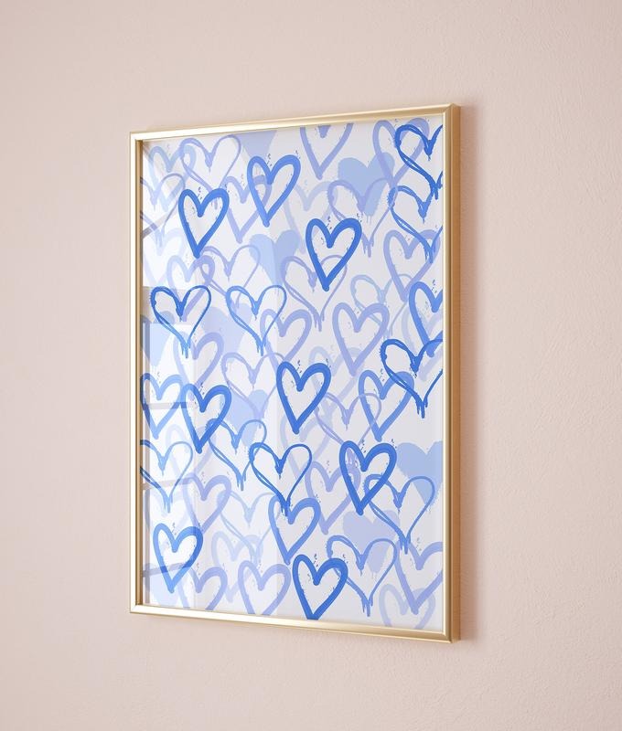 Blue Hearts Wall Art, Preppy Print, Graffiti Hearts Print, College Apartment Decor, Romantic Wall Art, Poster Prints No...