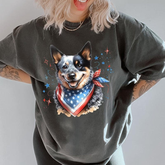 Blue Heeler Patriotic Dog Shirt ~ Unisex Apparel Relaxed Fit Printed In The USA Clothing Womenswear Casual Comfort Cotton Top Athletic Boho Chic