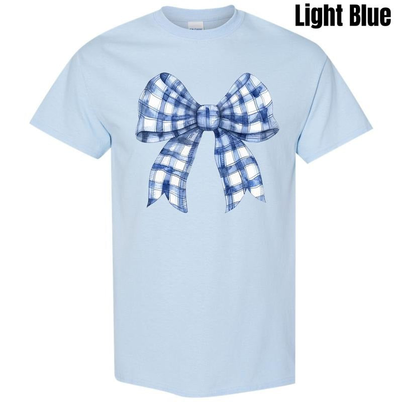 Blue Plaid Big Bow Gildan Short Sleeve T-Shirt 'NLB' Hoodie, Sweatshirt | DripVista.com