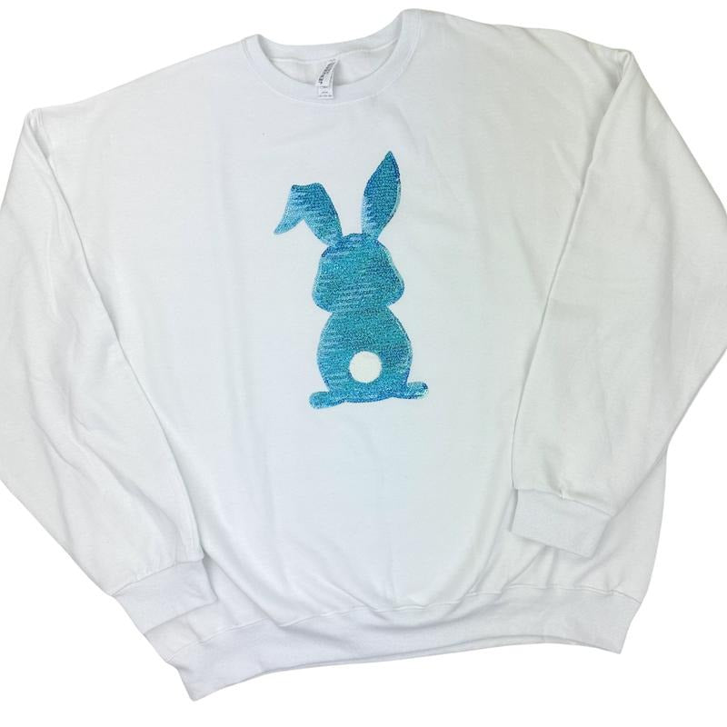 Blue Sequin Bunny Patch Sweatshirt -- WHITE