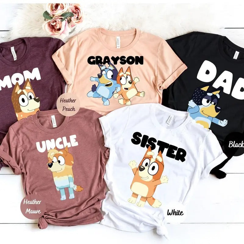 Blue Shirt,  Matching Shirts, Personalized Blue Tee, Blue Tee,  Blue Tee,  Blue Dog, Blue and Bingo,  Shirt