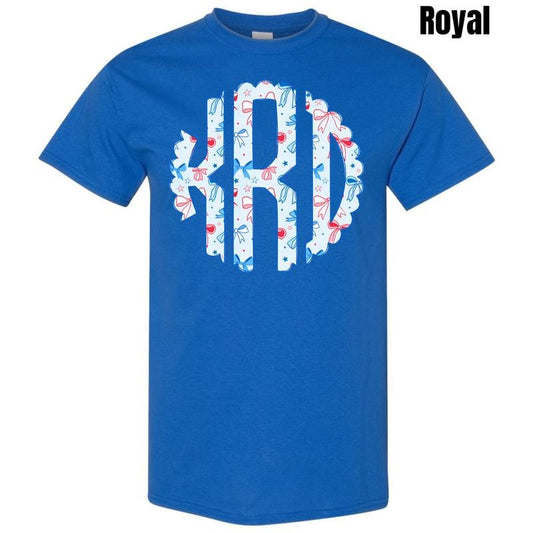 Blue USA Bows Monogram Gildan Short Sleeve T-Shirt 'NLB'