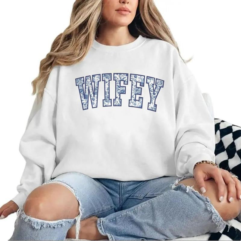 Blue Wifey Sweatshirt or Hoodie, Engaged T-shirt Wifey to Be Pullover, Wedding Bridal Shower Gifts Engagement | DripVista.com