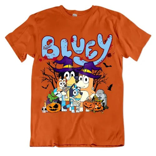 Bluey And Bingo Halloween T-Shirt, Bluey Halloween T-Shirt, Halloween Gifts, Gift For Fan, Gift For Her, Gift For Him Fabric Fit Top Womenswear