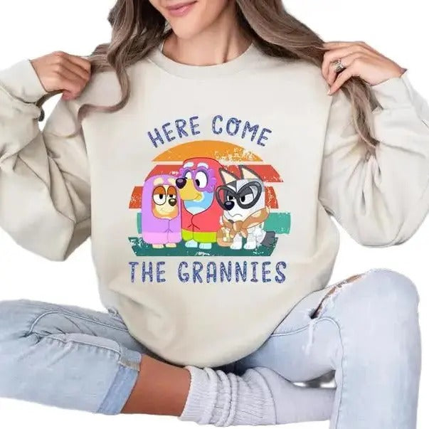 Bluey Here Come The Grannies Shirt, Bluey Shirt Hoodie, Sweatshirt | DripVista.com