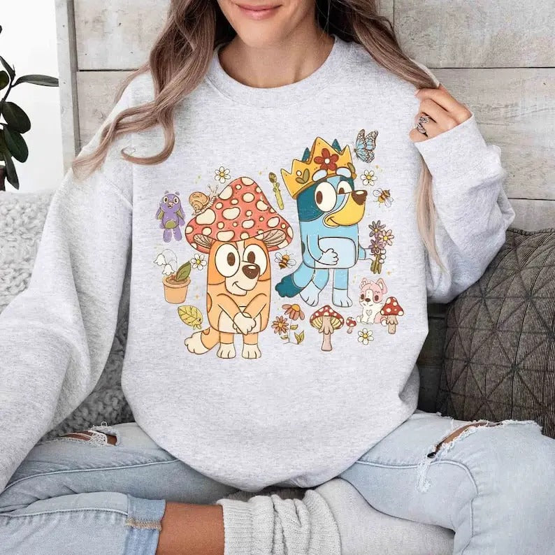 Bluey Mushroom World Shirt, Bingo Mushroom Shirt, King Bluey Sweatshirt, Bluey Mushroom Shirt, Bluey Shirt, Bluey Family...