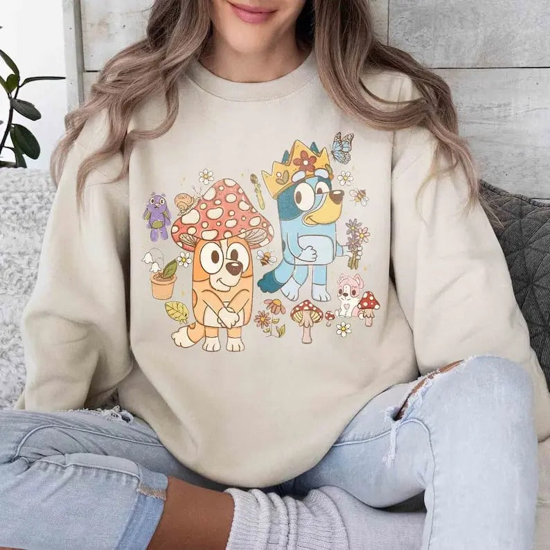 Bluey Mushroom World Sweatshirt, Bingo Mushroom Shirt, King Bluey Sweatshirt, Bluey Mushroom Shirt, Bluey Shirt, Bluey...