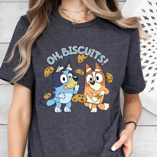 Bluey Oh Biscuits Shirt, Bluey Bingo Shirt, Bingo shirt, Oh Biscuits, Mum Dad Bluey T-Shirt, Blue Dog Shirt, Bluey friends shirt