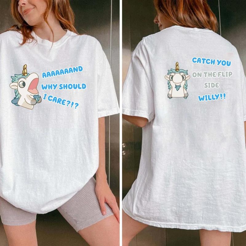 Bluey Unicorse Funny Saying T Shirt, And Why Should I Care Shirt, Unicorn T Shirt, Bluey Heeler Shirt, Adult Bluey Tee, Bluey Fan Gifts, Unisex T-Shirt, Gifts For Men Women, Short Sleeve Tee Shirt