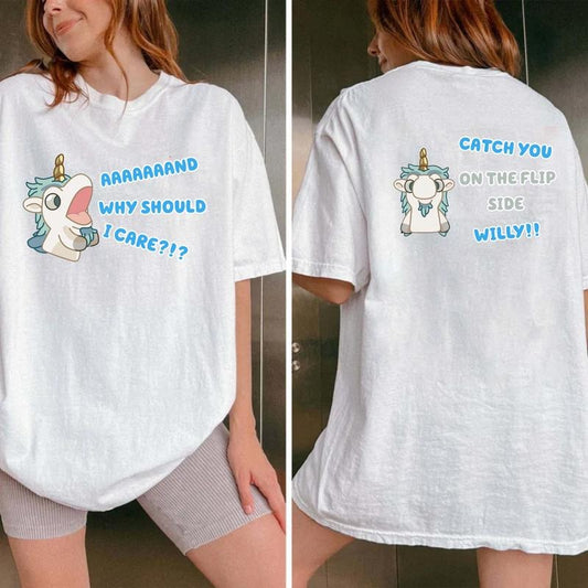 Bluey Unicorse Funny Saying T Shirt, And Why Should I Care Shirt, Unicorn T Shirt, Bluey Heeler Shirt, Adult Bluey Tee, Bluey Fan Gifts, Unisex T-Shirt, Gifts For Men Women, Short Sleeve Tee Shirt