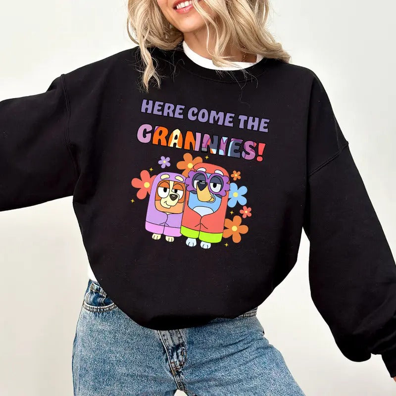 Bluey and Bingo Here Come The Grannies Flower Shirt | Bluey Sweater, Bluey And Bingo Shirt, Bluey T-Shirt, Bluey Shirt, Grandma Gift