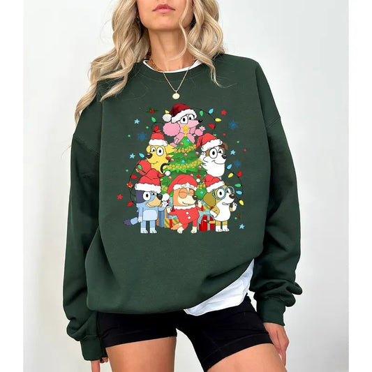 Blueys Christmas Family Sweatshirt, Blue Dog Family Tee, Xmas Cartoon Shirt, Merry Christmas Sweater, Family Christmas Trip Tee