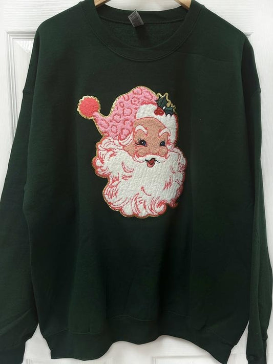 Blushing Santa on Forest Green Sweatshirt