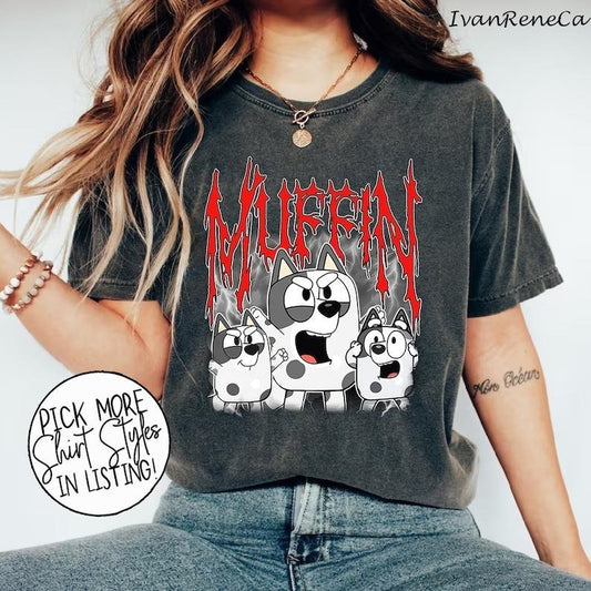Bluye Muffin Metal Shirt, Muffin Emotions Shirt, Muffin Bluye shirt, Bluey Muffin Tshirt, Muffin Birthday Bluye Cartoon, Muffin Heeler Shirt