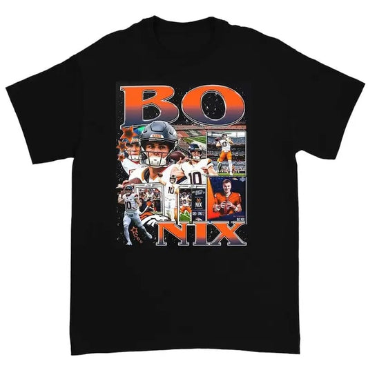 Bo Nix Shirt Graphic Tee Custom Vintage Football Streetwear Cotton Unisex Short Sleeve Shirt, Apparel for Game Day, Perfect Gift for Football Fans