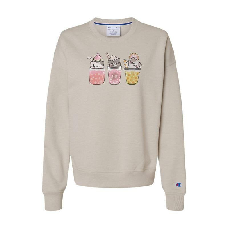Boba Tea Cat Crewneck Sweater Embroidered T-Shirts, Hoodie, Sweatshirt | DripVista.com