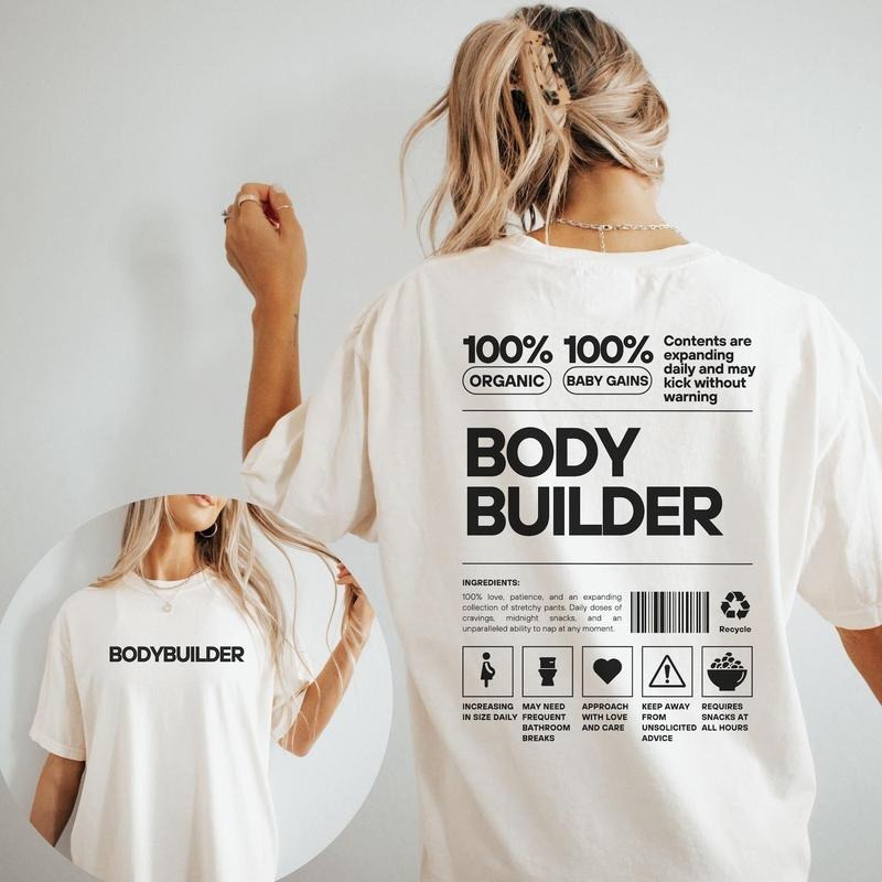 Bodybuilder Pregnancy Announcement 2 sides Shirt, Fitness Workout Reveal T-Shirt, Weightlifting Baby Announcement Outfit, Gym Buddy Maternity Gift
