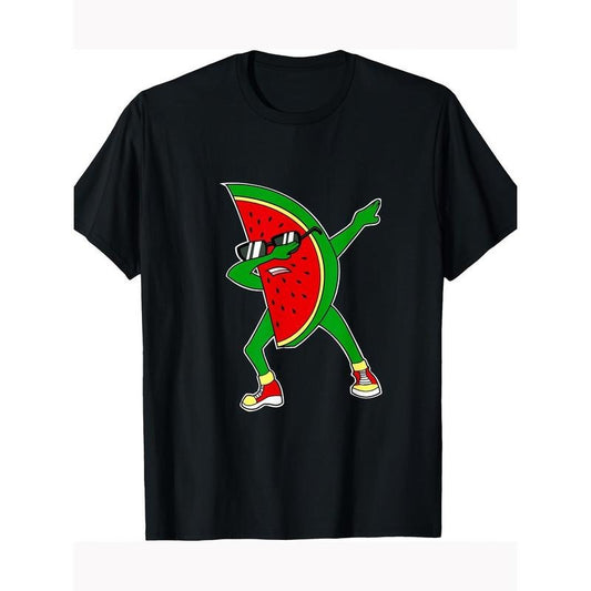 Bohemian Style Men's Watermelon Print T-Shirt - 100% Cotton, Crew Neck, Short Sleeve - Perfect for All Seasons made in usa