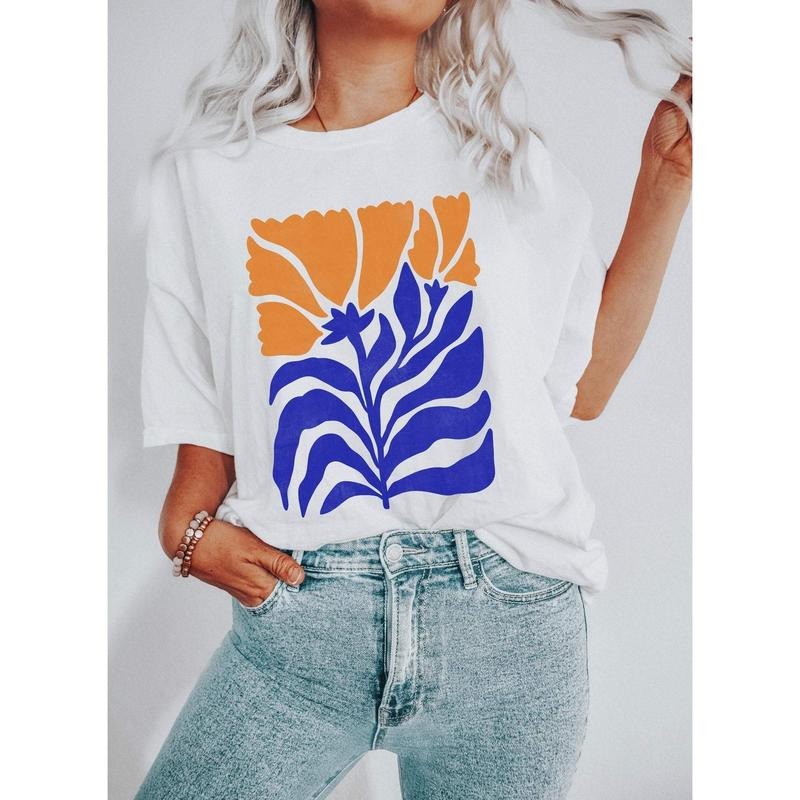 Boho Botanical Blue and Orange Wildflower T-Shirtstyle{n002}4 T-Shirts, Hoodie, Sweatshirt | DripVista.com