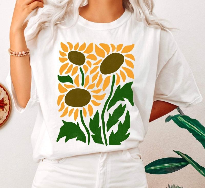 Boho Botanical Sunflower Art Nouveau Floral T-Shirtstyle{n002}5 T-Shirts, Hoodie, Sweatshirt | DripVista.com