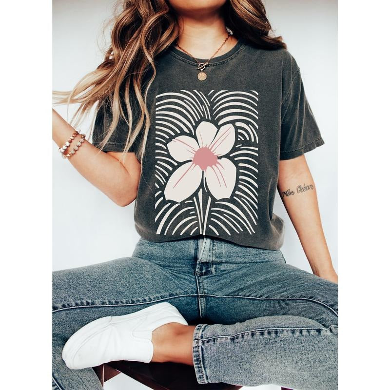 Boho Chic Floral Print Comfort Colors Tshirt Hoodie, Sweatshirt | DripVista.com