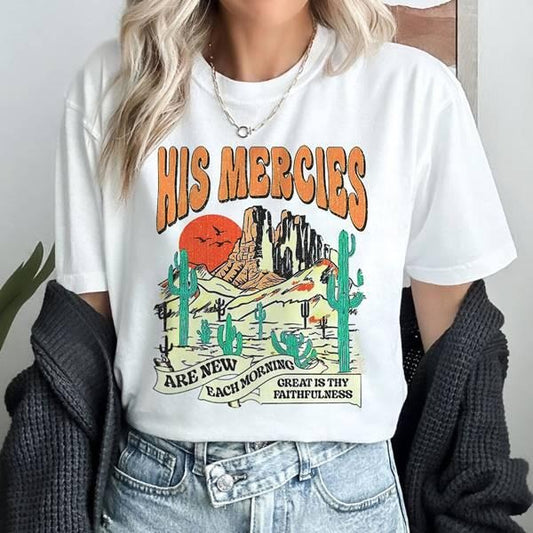 Boho Christian Bible Verse Trendy Christians Jesus Apparel Faith Based His Mercies Are New Shirt Bible Verse shirt Religious Shirt, Jesus Shirt Christian Gift