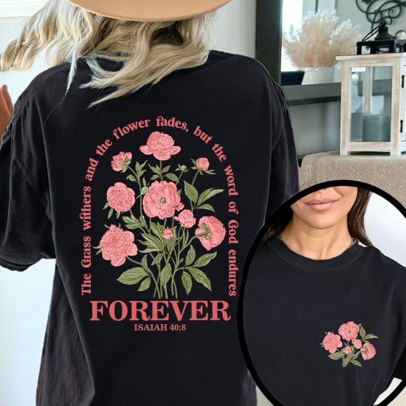 Boho Christian Pattern Shirts, Women Bible Verse T shirt, Jesus Apparel, Vintage Floral Short Sleeve Tops, Flower Graphic Tee Trendy Tee